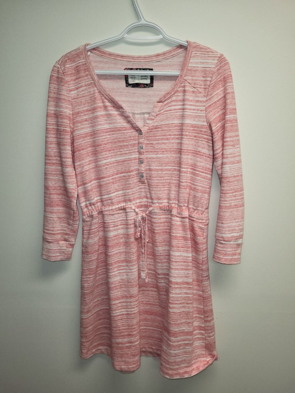 Saturday Sunday Anthropologie Dress Small Pink Marled Long Sleeve Tie Waist
